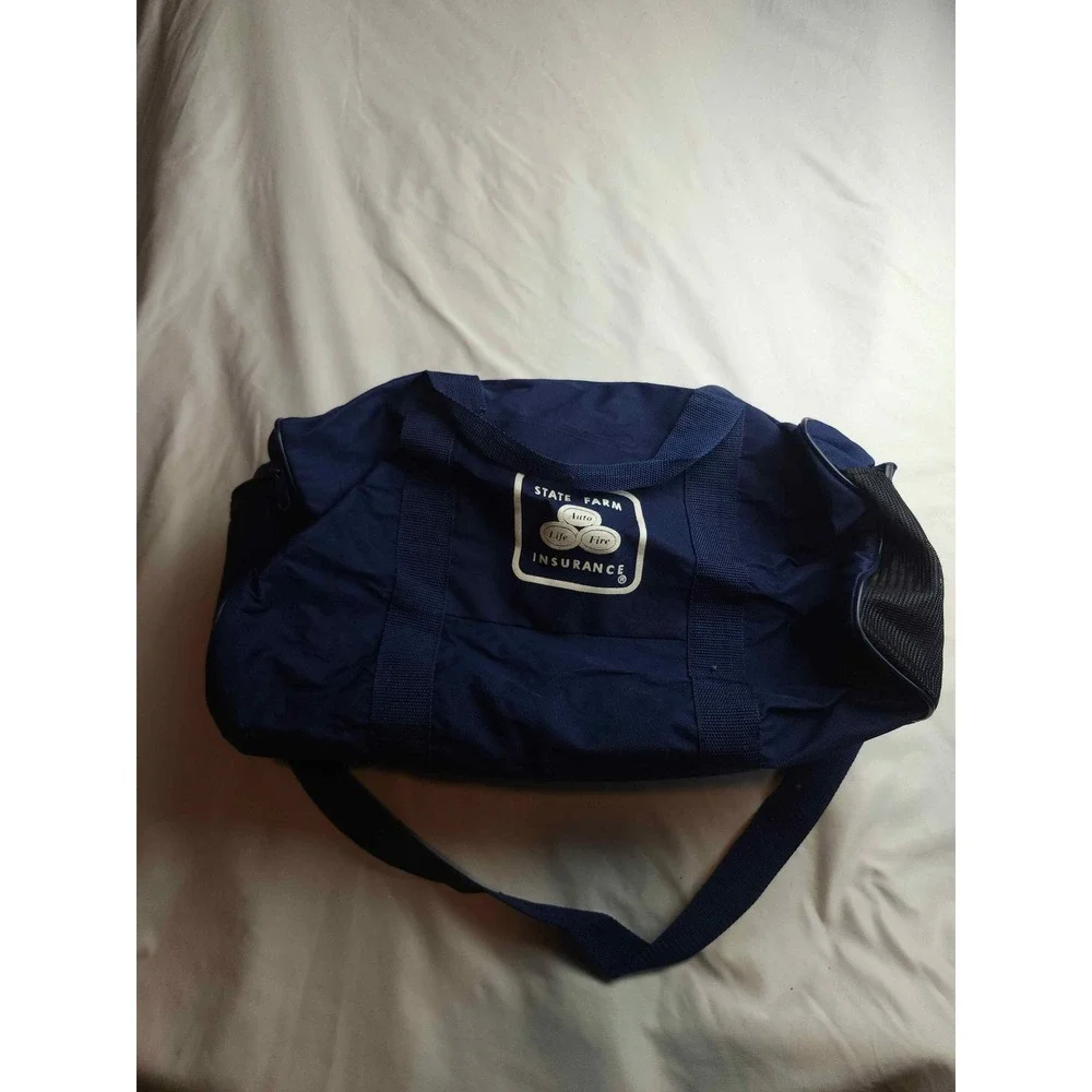 Vintage State Farm Insurance Duffel Bag Navy Blue Canvas Gym Travel Bag